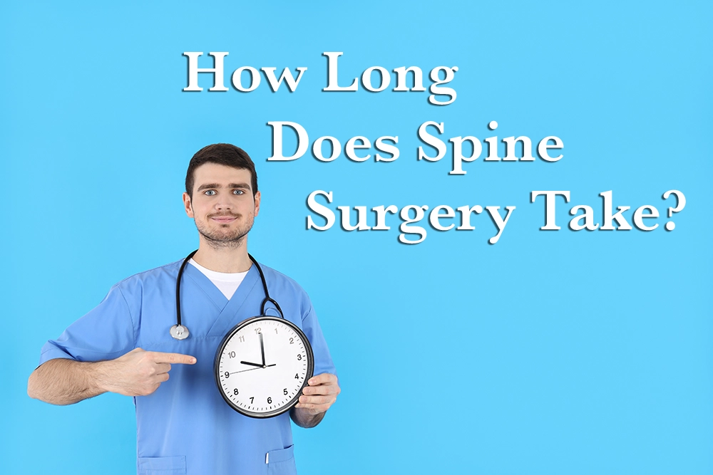 Nurse graphic with the question How Long Does Spine Surgery Take?