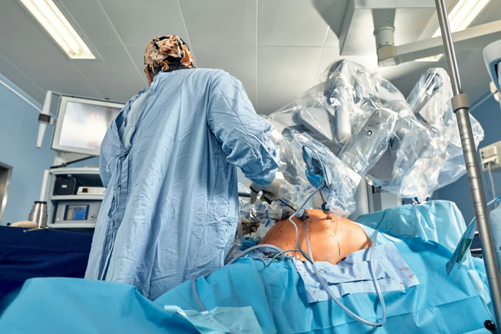 Minimally invasive spinal fusion surgery performed with robotic assistance, contributing to higher success rates and faster recovery.